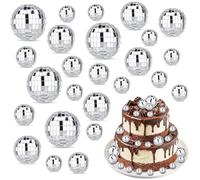 32 Pcs Mini Disco Balls, 4 Sizes Shiny Disco Ball Cake Topper, Silver Mini Disco Party Decorations, Reusable Disco Ball Decorations for Disco Theme Party and Cake, Dj Dance Light Effect Photo props