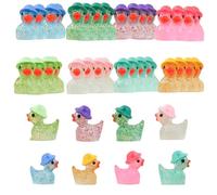 32 Pcs Mini Ducks, 8 Colours Glitter Resin Tiny Ducks Little Plastic Ducks, Mini Resin Animals Figures Glow in the Dark Small Ducks Micro Landscape Statues for Aquariums Garden Dollhouse Decor