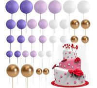 32 Pcs Mini Foam Balloon Cupcake & Cake Toppers(Purple White Gold)