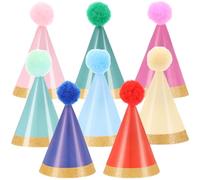32 Pcs Mini Pastel Birthday Party Hats for Kids Glitter Powder Colourful Cone Kids Hats Pastel Rainbow Themed Paper Hats Rainbow Party Hats for Birthday, Baby Shower, Anniversary, Housewarming Party