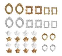 32 Pcs Mini Photo Frames, Vintage Resin Gold Silver Oval Square Frame Set