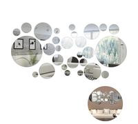 32 Pcs Mirror Wall Stickers, 3D Removable Acrylic Mirror Stickers Round Mirror Sheets for Walls, Circle Decal Sticker DIY 6 Different Sizes Wall Mirror Decals for Living Room Kitchen Bedroom Office