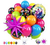 32 PCS Neon Balloons, Disco Party Decorations, Neon Dot Rainbow Balloon with Star & Disco Foil Balloons, Balloon Arch Kit for 90s 80s Birthday Supplies Use by Those Aged 15 and Above