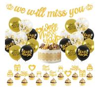 32 PCs Party Decorations Set, We Will Miss You Banner, Farewell Decorations, Birthday Decorations, Black Gold Decorations for Retirement, Graduation, Leaving, Party