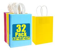 32 Pcs Party Paper Bags with Handles, Colorful Sweet Candy Gift Bags for Kids Birthday Wedding Baby Shower Supplies (8 Colors)