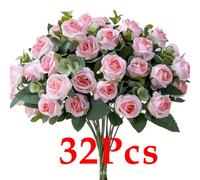 32 Pcs Pink Artificial Rose Flowers Faux Silk Hydrangea Bouquet Vintage Wedding For Door Decor Wedding