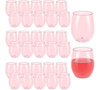 32 Pcs Plastic Wine Glasses Stemless, Unbreakable Plastic Cups Reusable Wine Glasses for Birthday Wedding Valentine Champagne Party (Pink, 410 ml)