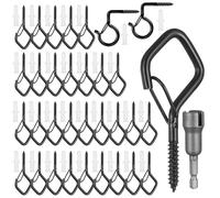 32 Pcs Q-Hanger Screw Hooks for Hanging, Heavy Duty Screw in Hook with Safety Buckle, Black Metal Cup Ceiling Hooks for Hanging Plants Outside String Lights Fairy Lights Decor(2 Styles, with Drill)