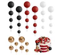 32 Pcs Rainbow Ball Cake Topper with Gold and Black Decorations for Birthday Wedding and Mini Balloon