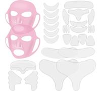 32 Pcs Reusable Silicone Face Mask & Anti-wrinkle Patch Set, Face Mask Cover Holder with Neck Chest Forehead Eye Mouth Wrinkle Patches, Smoothing Overnight for Women (Pink)