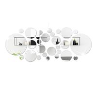32 Pcs Round Mirror Wall Stickers - Self Adhesive 3D Acrylic Circle Decal for Living Room, Kitchen, Bedroom and Office Decor Art