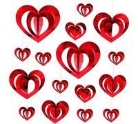 32 Pcs Valentine's Day Heart Hanging Decorations, 3D Heart Garland Ornaments with 5 Sizes, Romantic Foil Tree & Window Decor for Valentines, Anniversary, Home and Party