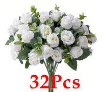 32 Pcs White Artificial Rose Flowers Faux Silk Hydrangea Bouquet Vintage Wedding For Door Decor Wedding