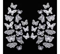 32 Pcs White Lace Embroidered Butterfly Patches - Organza 3D Sew Iron on Patches for Decorating Wrapping Making Hair Accessory Brides Dress Crafts 8 Styles