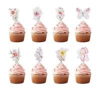 32 Pcs Wildflower Butterfly Cupcake Toppers Flower Butterfly Theme Cupcake Decorations for Girls Birthday Baby Shower Bridal Shower Wedding Party Decorations