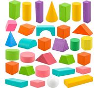 32 Pcs Wooden Geometric Solids Large Size Wood 3D Shapes Solids Blocks Colorful Geometric Shapes Blocks Set for Kids Teaching Preschool Learning Geometry Math