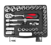 32 Piece 1/2 Inch Drive Socket Set, Ratchet, Extensions and Spark Plug Sockets, Automotive Tool Kit