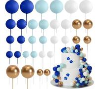 32-Piece Cake Decoration Balls Set with Plug-In Design for Birthday, Wedding & Party Cakes - Foam and Wire, 20 x 20 x 4.5 cm, Assorted Colors (Green/Blue/Black Gold/Red/Pink/Purple)(blue)