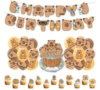32-Piece Capybara Birthday Decorations, Cartoon Aluminium Film Balloons, Capybaras Balloon Decoration, Capybara-Themed Party Supplies, Kapibara Cupcake Toppers for Birthdays