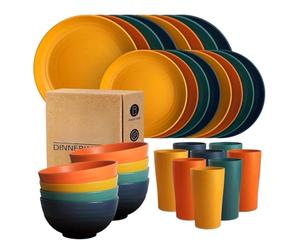 32-Piece Kitchen Dinnerware Set, Service for 8, Dinner Plates, Dessert Plate, Cereal Bowls, Cups, Unbreakable Colorful Outdoor
