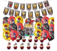 32 Piece Medieval Knight Balloon Decoration Set, Ancient Greek Character Balloon Set, Decorations for Kids Birthday Parties Including Balloons, Banners and Cake Decorations
