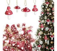 32-Piece Mushroom Decorative Hanging Ornaments for Christmas Tree - Red & White Foam Mushroom Decorations for Holiday Party, 4 Sizes