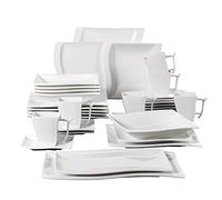 32-Piece Porcelain Dinnerware Set with 6*Cup/Saucer/Dessert Plate/Soup Plate/Dinner Plate and 2*Rectangular Plate
