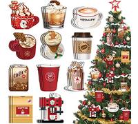 32 Pieces Coffee Cup Christmas Ornament Wooden Coffee Christmas Tree Ornament Hanging Hot Cocoa Ornaments Xmas Tea Cup Ornaments Decorative Hanging Ornaments for Holiday Christmas Tree Ornament