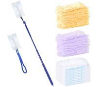 32 Pieces Dust Catch Duvets Compatible with Swiffer Duster Cloths, Electrostatic Dusting Kit with 1 Long Handle and 1 Short Handlebar, for Hair, Dust, Dirt
