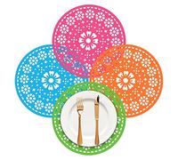 32 Pieces Fiesta Paper Place Mats 14" Mexican Papel Picado Cinco De Mayo Disposable Placemat Round Paper Doilies Cutouts for Mexican Party Supplies Tableware Decoration