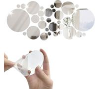 32 Pieces Mirror Wall Stickers, Round 3D Mirror Stickers, Round Acrylic Adhesive Wall Decals, Silver