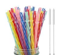 32 Pieces Re-usable PP Straws Fit for Mason Jars, Tumblers, BPA-Free, 9" Rainbow Colored Unbreakable Drinking Straws with 2 Cleaning Brushes and Straw Carrying Case- Eco-Friendly