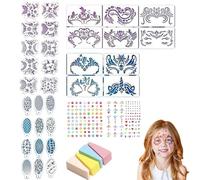 32 Pieces Stencils Children's Make-Up Stencils Children's Make-Up Templates Children's Make-Up Stencils Reusable for Carnival Halloween Make-Up Parties Makeup with 2 Glitter Stones 4 Painting Sponge