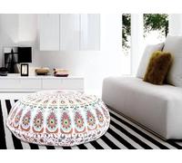 32" Puff Brown White Mandala Floor Pillow Cushion Seating Throw Hippie Decorative Boho Peacock Feather Multi Colorful Pattern Home Dorms Living Room Bedroom Decoration Pouf Pillows Case (Cover Only)