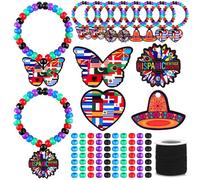 32 Set Hispanic Heritage Month Bracelets Hispanic Adjustable Bead Bracelet Spanish Motivational Bracelets Hispanic Heritage Month Party Favor Bulk with 1000 Acrylic Bead 32 Wood Charm 1 Rope for Decor