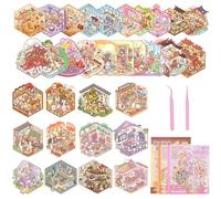 32 Sets DIY 3D House Sticker Scene Kit, Stickers Therapy, Fun Creative Scene Sticker Book, Stress Relief Sticker Scene, Cute Cartoon 3D Stickers with Tweezers, Reusable for Adults Kids Teens