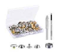 32 Sets Stud Fasteners for Clothing, MSDADA Metal Snap Button, Fabric Snap Kit with Hand Fixing Tools, Metal Buttons No-Sew Clips Press Fasteners for Leather, Bags, Jeans, Clothes, Craft(Silver)