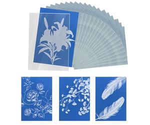 32 Sheets A6 Sun Print Paper, 5.83x4.13in Cyanotype Sunprint Paper with Acrylic Panel High Sensitive Nature Photosensitive Solar Art Printing & Drawing Paper for DIY Craft Project Kids Adults