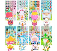 32 Sheets Easter Craft Stickers for Kids, 8 Styles Self-Adhesive Easter Make a Face Stickers Decals Rabbit, Colorful Egg, Sheep Face Easter Bunny Stickers for Party Favors, Games