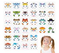 32 Sheets Face Temporary Tattoos for Kids Cute Animal Face Painting Make up Tattoo Stickers Set Birthday Party Bag Fillers Supplies Decorations for Girls Boys
