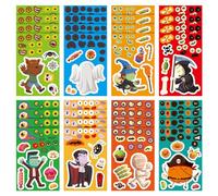 32 Sheets Halloween Stickers, PVC Horror Halloween Make a Face Stickers for Kids Witch Grim Reaper Pumpkin Zombie Vampire Ghost Bat Spooky Decals for Kids Halloween Party Favors Supplies (Style 1)