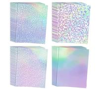 32 Sheets Holographic Sticker Paper - Gem, Dot, Colorful, Star Rainbow Star Patterns - A4 Vinyl Sticker Paper Self-Adhesive Waterproof Transparent Film, 11.7 x 8.3 Inch
