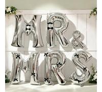 32" Silver MR & MRS Aluminum Foil Balloons with Pre-Attached Black Bows, Mustaches & Bow Ties - Premium Wedding Balloons for Bridal Shower, Engagement Party, Reception Backdrop & Photo Booth Decor