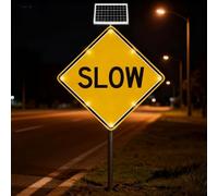 32" Solar Powered Slow Sign LED Flashing Warning Sign with Aluminum Frame Engineer Grade Film(60cm/24in)
