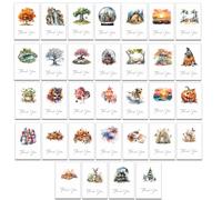 32 Thank You Greeting Cards with 32 Different Designs on the Front with Kraft Brown Envelopes Included (Four Seasons)