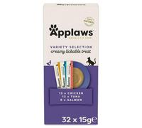 32 X 15G Applaws Variety Creamy Lickable Cat Treat Sachets Grain Free Puree