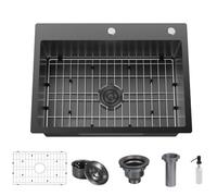 32 x 22 Inch Black Drop in Kitchen Sink, 304 Stainless Steel Single Bowl Sink, Topmount 9 Inch Deep Wet Bar sink for Kitchen Outdoor Prep RV Yard Laundry Utility with Dish Grid & Drain