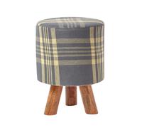 (32 x 32 x 42 cm) Grey and Yellow Tall Tartan Fabric Stool with Legs