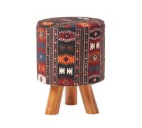 (32 x 32 x 42 cm) Multi Coloured Kilim Footstool with Wooden Legs