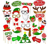 32 x Christmas Photo Booth Props, Christmas Photo Booth Props, Christmas Photobooth Props, Photography Accessories Decoration, for Family Photos and Christmas Party Supplies